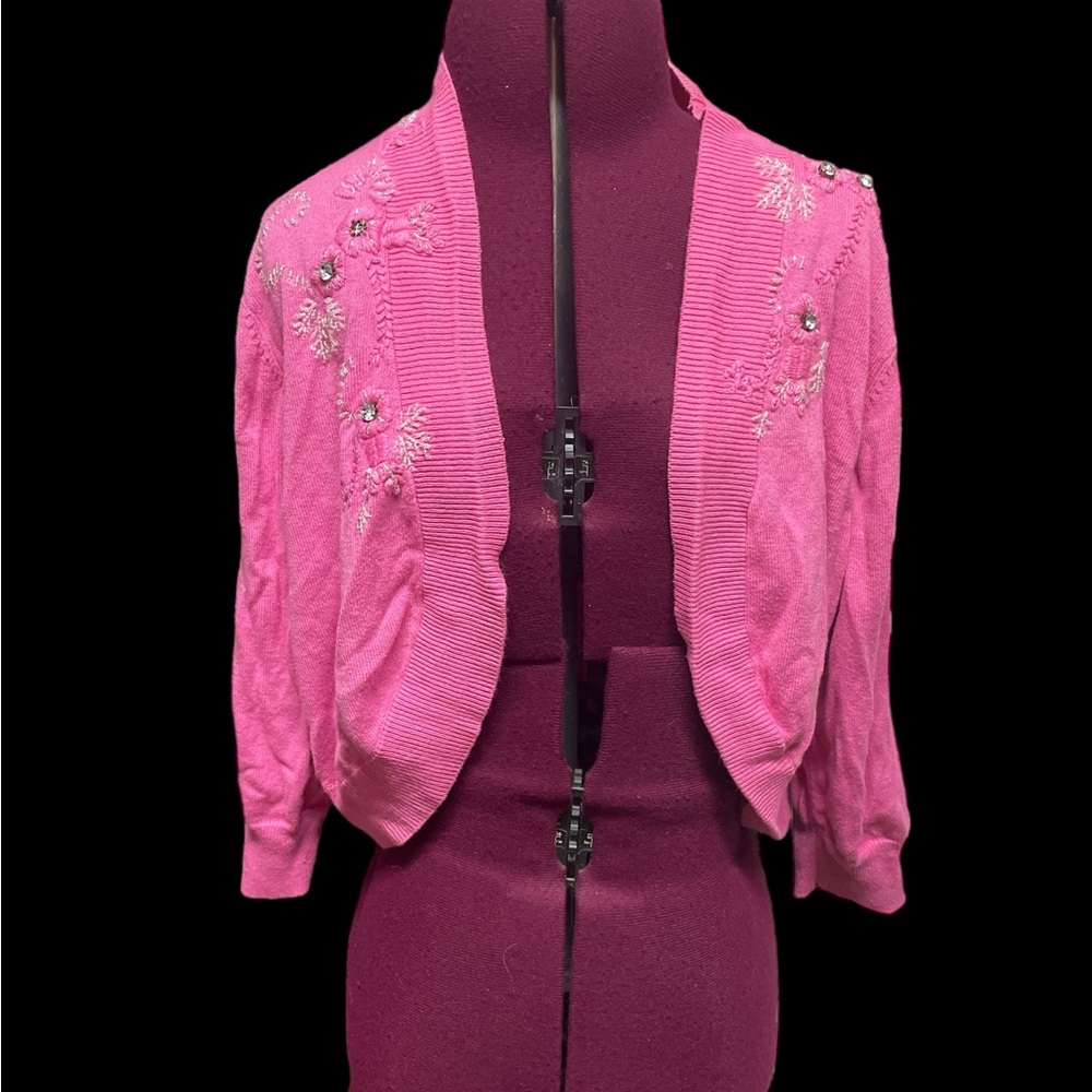 Pink embellished shrug vintage cape cardigan coquette girl L Anthropologie